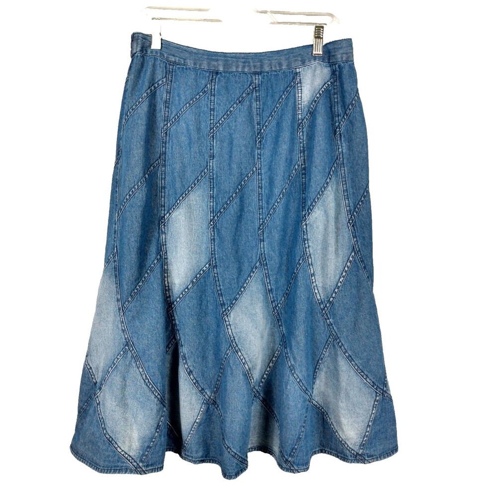 Studio West Women Skirt Large Denim Patchwork Midi Y2K 90s Western Rodeo Cottage
